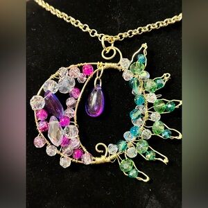 Wire-wrapped Beaded  Sun/Moon Pendant
